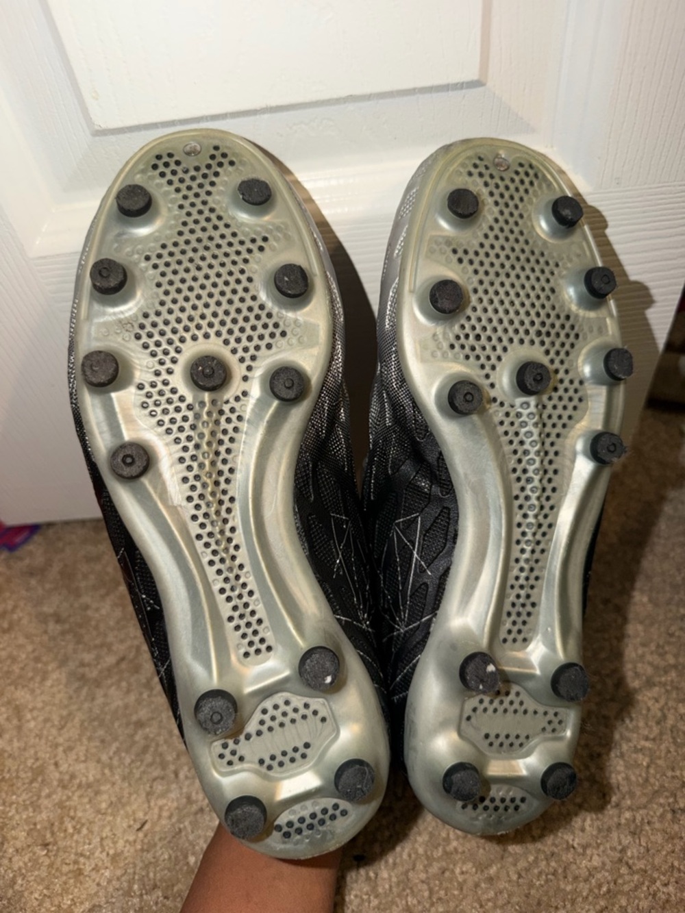 Kids Silver and Black Athletic Cleats with Hook-and-Loop Strap - Picture 2 of 3